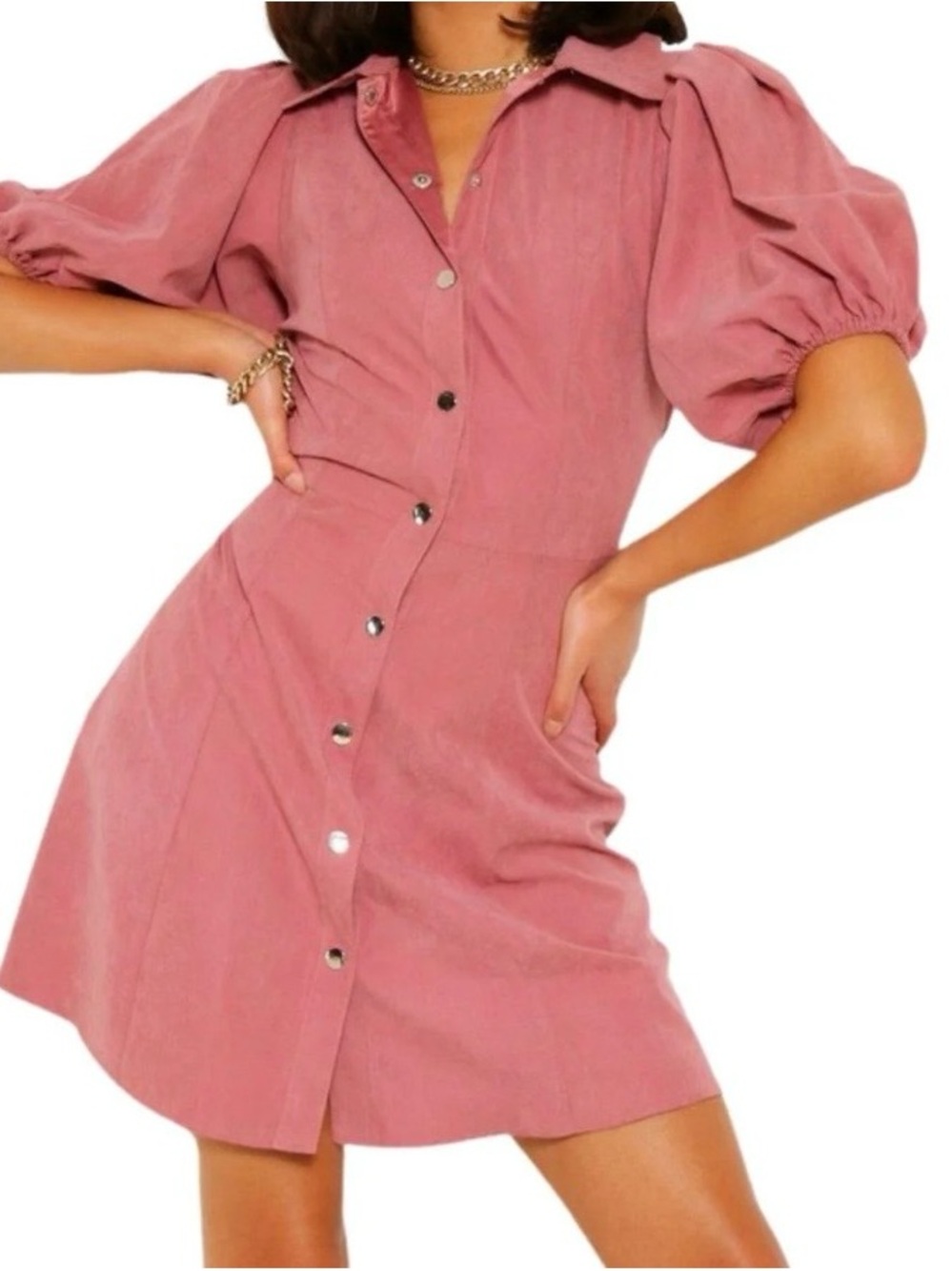 Boohoo Women’s Puff Sleeve Button Down Shirt Dress Size US 10